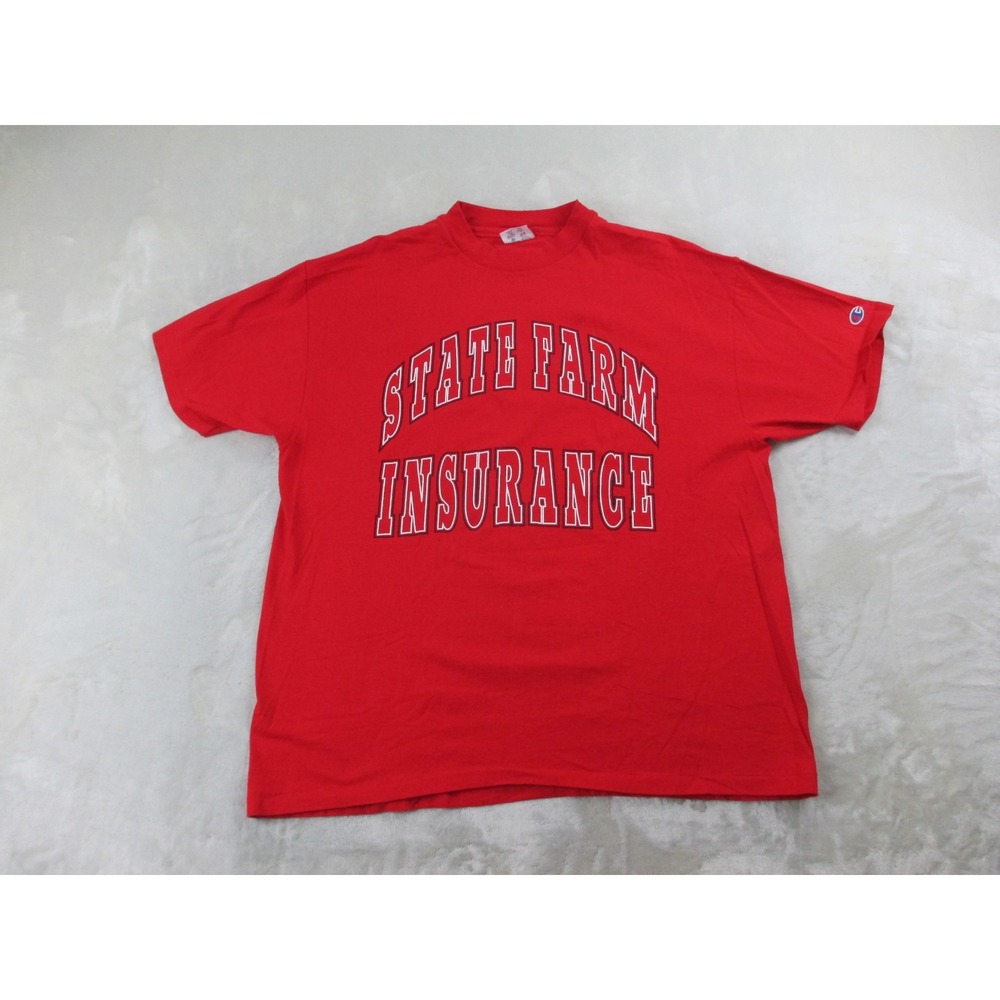 VINTAGE Champion Shirt Mens 2XL XXL Red State Farm Insurance Logo Single Stitch